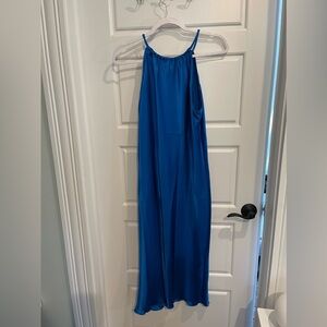 NWT Bebe Satin Safire Blue Dress High Neck